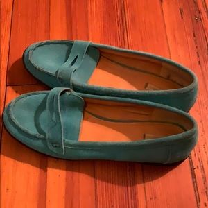 cute suede turquoise loafers from UO. size 8.